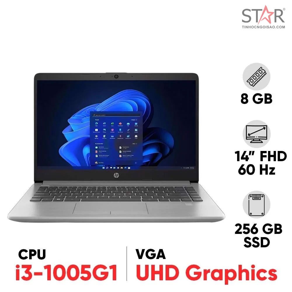 Laptop HP Notebook 14-DQ1043: (I3 1005G1, Intel UHD Graphics, Ram 8G, SSD NVMe 256G, No OS, 14.0 inch FHD IPS (Bạc) [HÀNG TRƯNG BÀY]