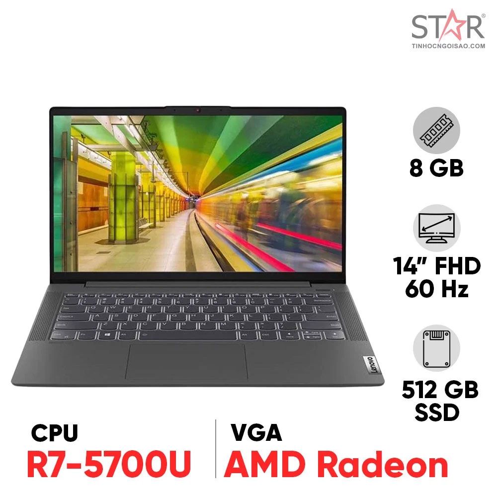 Laptop Lenovo IdeaPad 5 14ALC05 82LM00D5VN R7-5700U | 8GB | 512GB | AMD Radeon | 14.0 inch FHD | Win 10 (Xám)