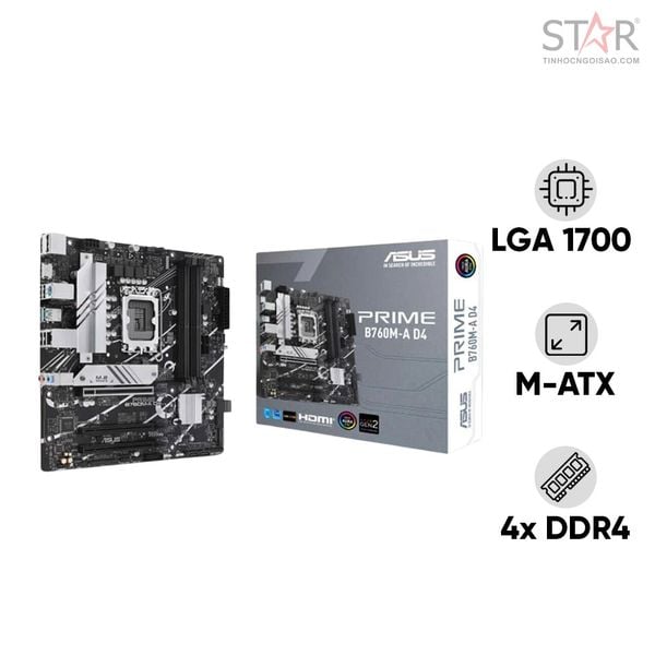  Mainboard ASUS Prime B760M-A DDR4 | LGA 1700, mATX, 4 khe RAM 