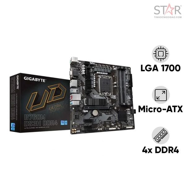  Mainboard Gigabyte B760M DS3H DDR4 | LGA 1700, mATX, 4 khe RAM 