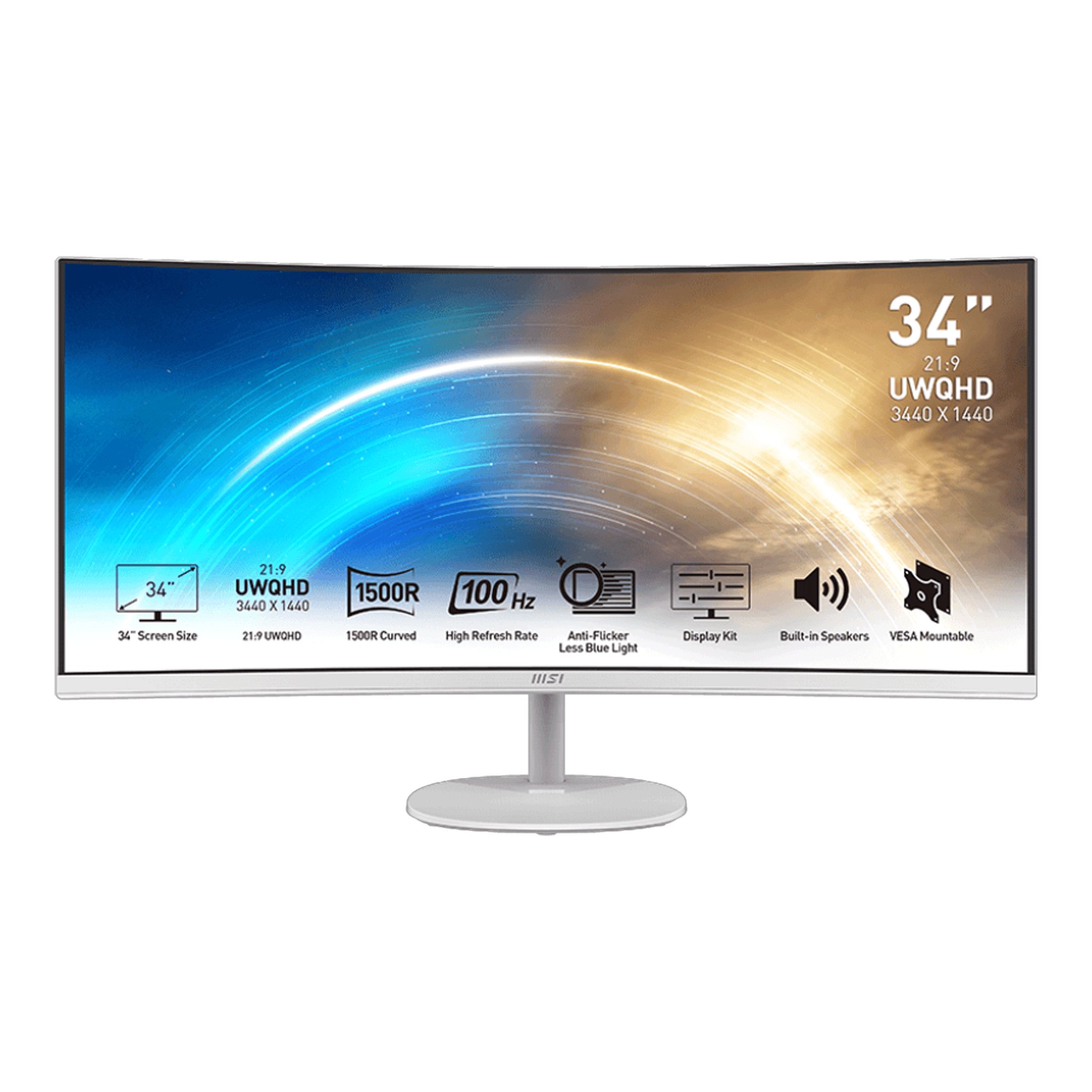 Màn hình MSI Pro MP341CQW | 34 inch, WQHD, VA, 100Hz, 5ms, Cong, Trắng