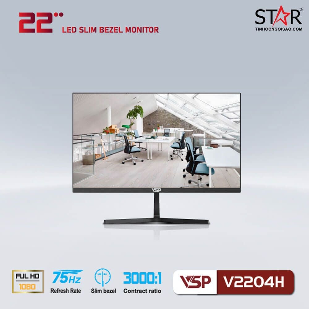 Màn Hình VSP V2204H (21.5 inch/FHD/VA/75Hz/3ms/250nits/HDMI + VGA/Phẳng)