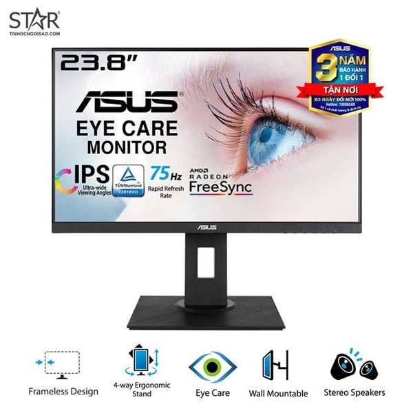  Màn hình Asus VA24DQLB (23.8 inch|FHD|IPS|75Hz|5ms|250nits|HDMI+DP+VGA|Speaker|Phẳng). 