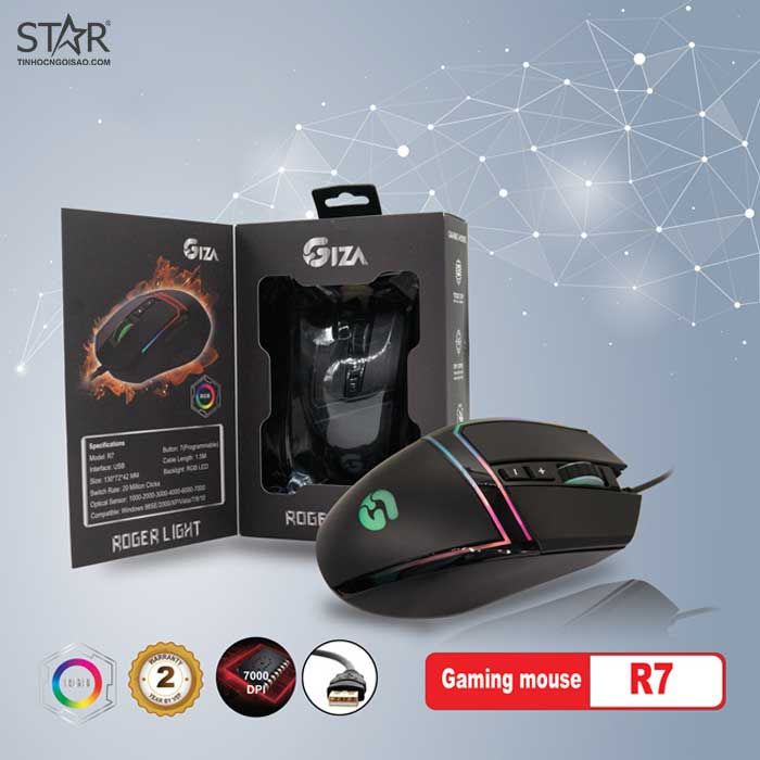 Chuột VSPTech Giza R7 Roger Light RGB Gaming (Đen)