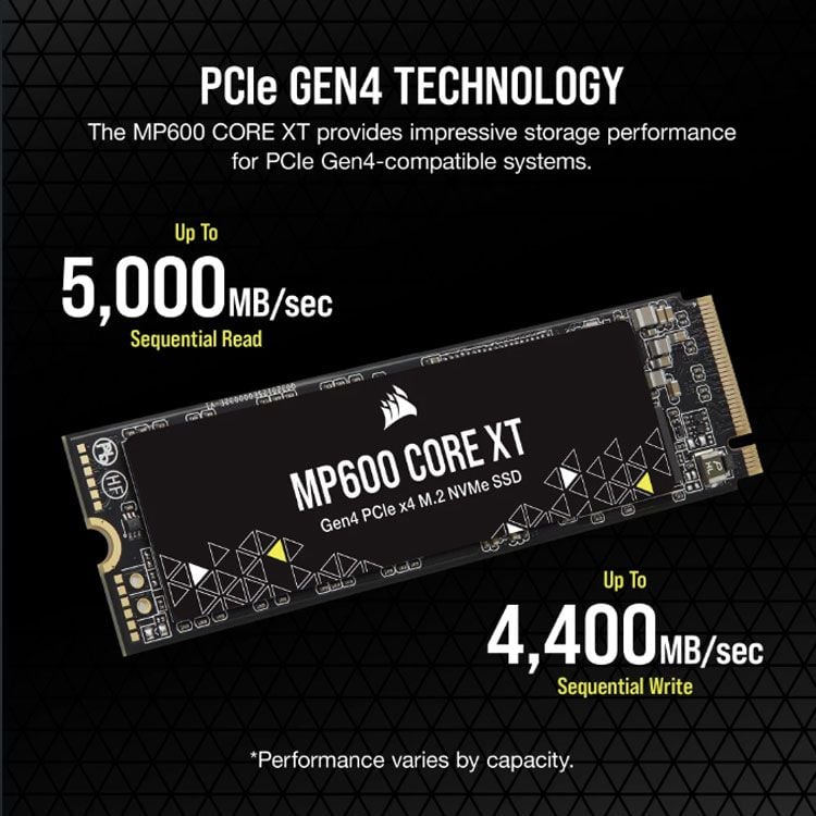 Ổ cứng SSD Corsair 1T MP600 CORE XT | PCIe 4.0, Gen4x4, NVMe M.2 (CSSD-F1000GBMP600CXT)