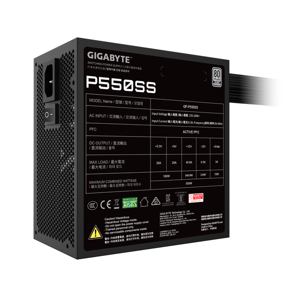  Nguồn máy tính Gigabyte 550W 80 Plus Silver (GP-P550SS) - Đen | Non Modular, ATX 