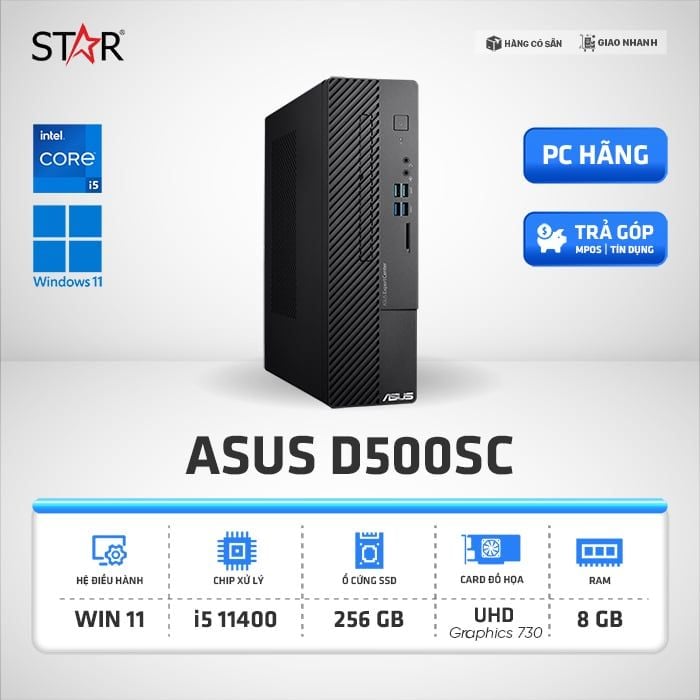 Máy Bộ Asus D500SC 511400049W I5-11400 | 8GB | 256GB SSD | 180W 80+BRONZE | 1Y ON-SITE+1Y PUR | 3.5 inch HDD ASSEMBLY KIT | Win 11