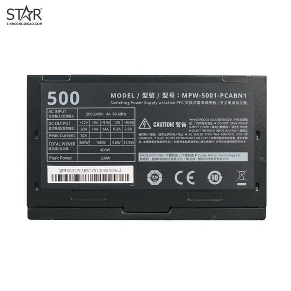  Nguồn Cooler Master Elite PC500 500W V3 (MPW-5001-PSABN1) 