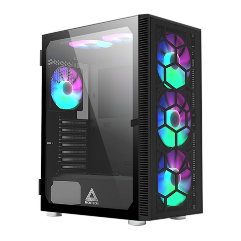 Thùng máy Montech X3 Glass - Đen | Gắn sẵn 6 fan RGB