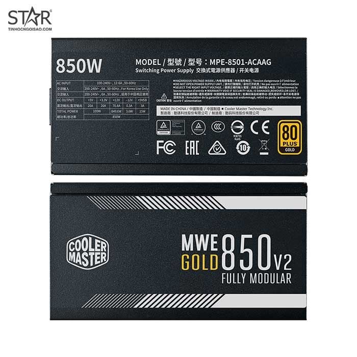 Nguồn Cooler Master 850W MWE 750 V2 80 Plus Gold Full Modular (MPE-8501-AFAAG-EU)