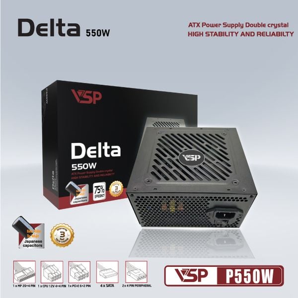  Nguồn máy tính VSP Delta P550 550W | Non Modular, ATX 