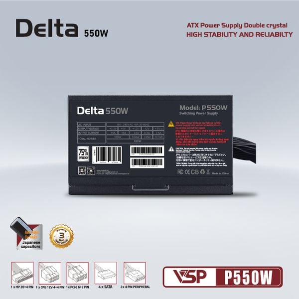  Nguồn máy tính VSP Delta P550 550W | Non Modular, ATX 