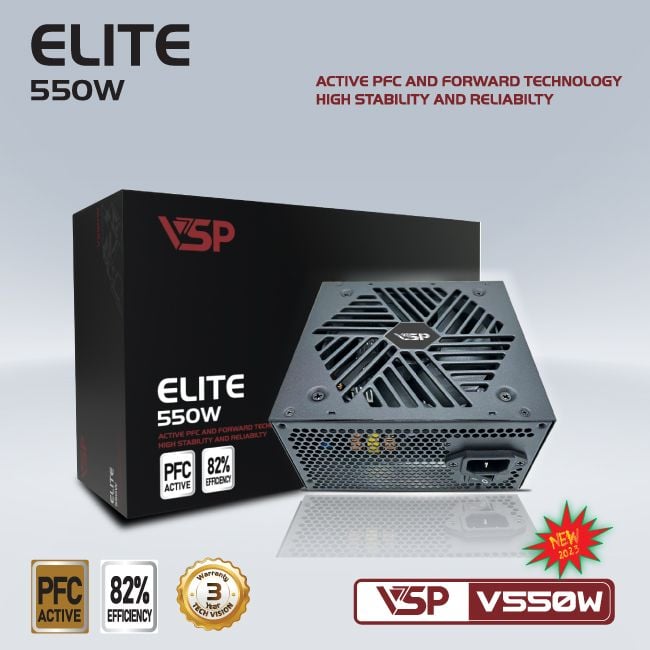 Nguồn VSP Elite Active PFC V550W | 550W, ATX