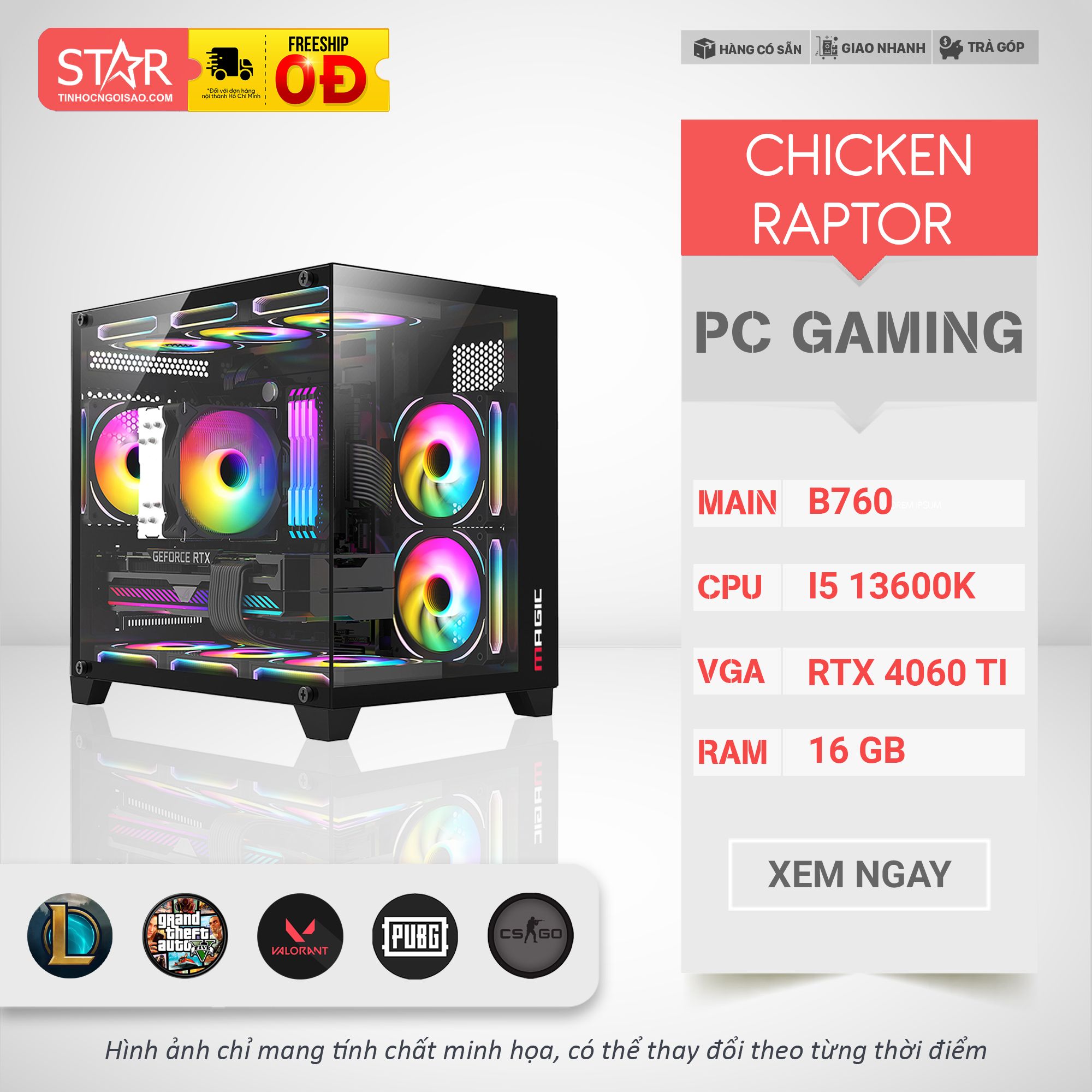 PC Gaming STAR CHICKEN RAPTOR | RTX 4060TI, Intel