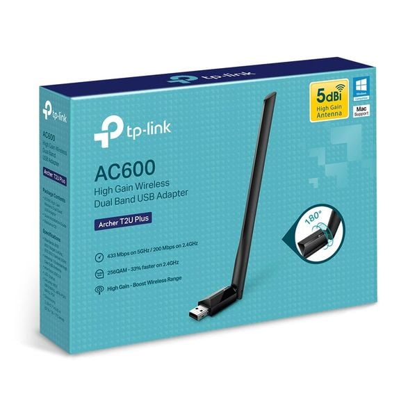  USB Thu wifi TP-Link Archer T2U Plus AC600 băng tần kép (2.4 GHz & 5 GHz) 