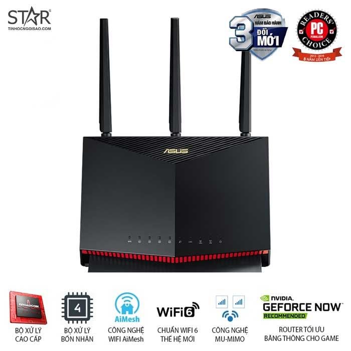 Phát Wifi Asus Gaming Router RT-AX86U Hai Băng Tần MU-MIMO – 3 anten Chính Hãng (Chuẩn AX5700 / WiFi 6 / AiMesh 360 WIFI Mesh / AiProtection / USB 3.1)