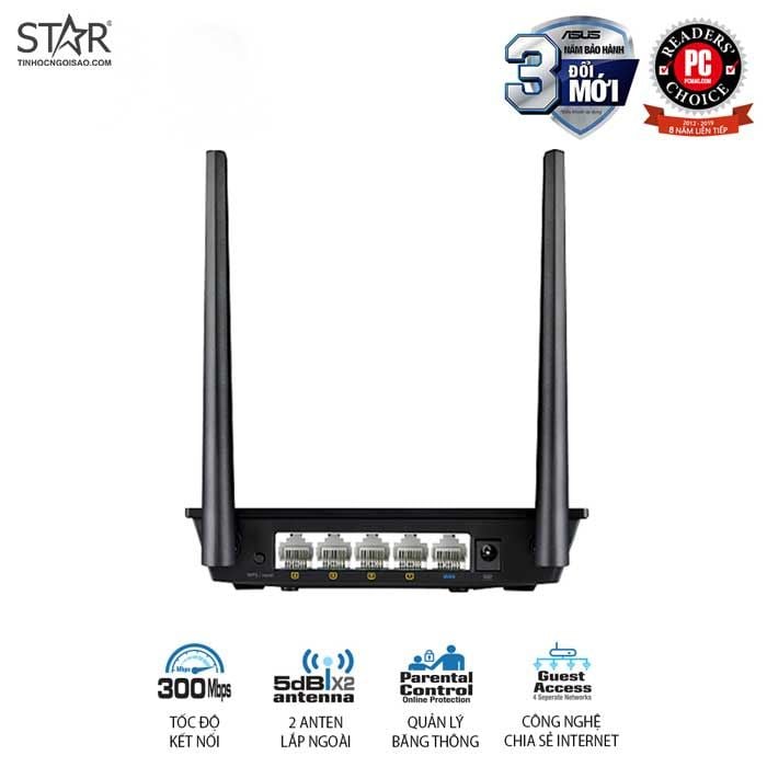 Phát Wifi Asus RT-N12+B1 Wireless N300Mbps – 2 anten Chính Hãng