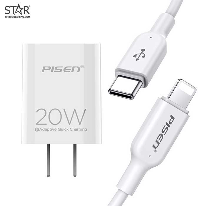 Bộ Cốc – Dây Sạc Pisen Quick Type-C Charger & Lightning Cable 20W (TS-C135) (Lightning)