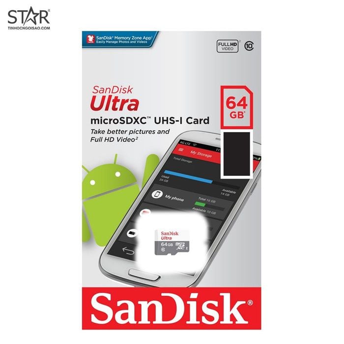 Thẻ nhớ Micro SD Sandisk Ultra 64G C10 100MB/s Chính Hãng