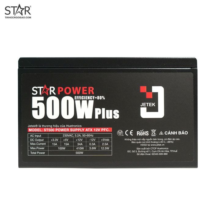 Nguồn Jetek STAR Power ST500 500W Plus + Dây Nguồn