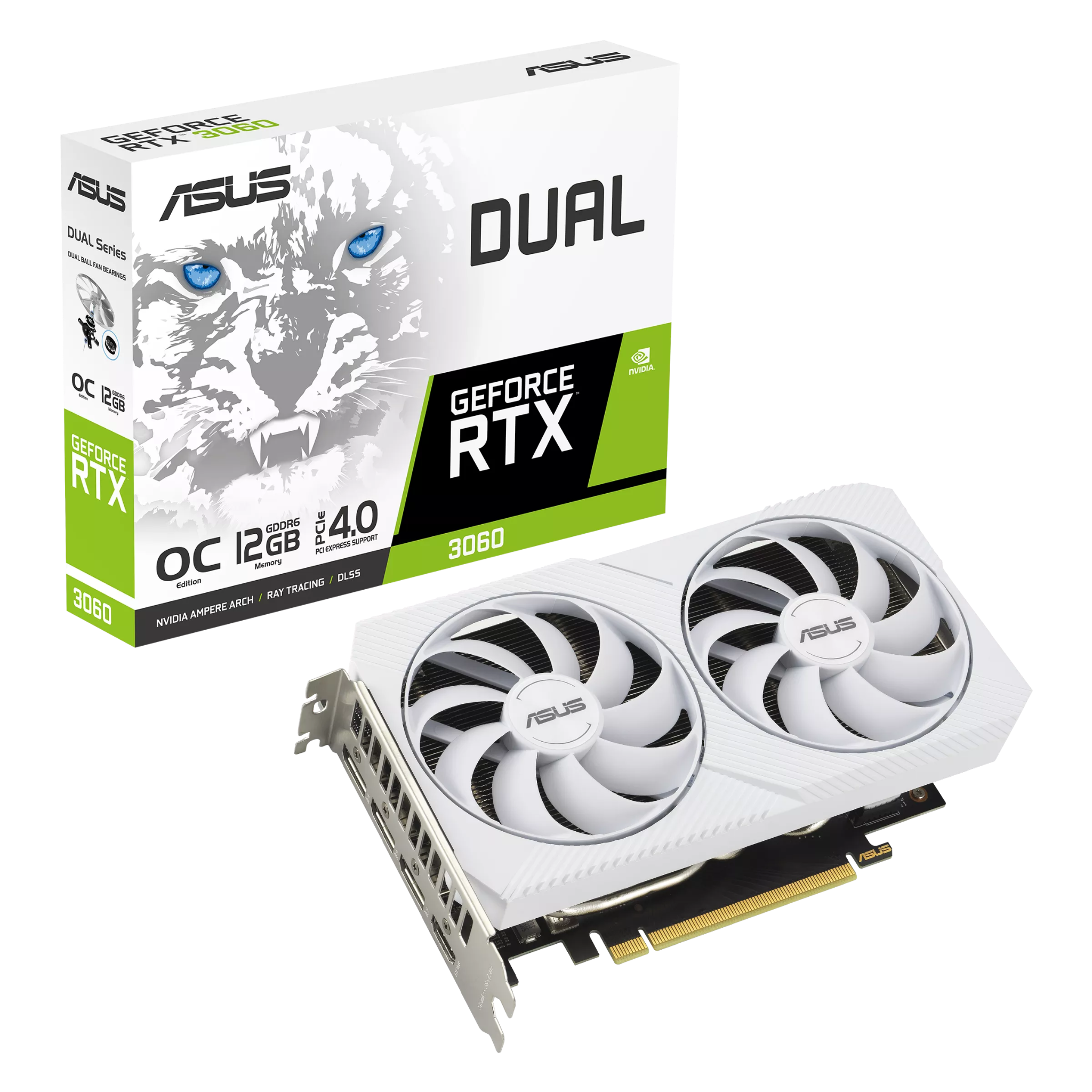 Card màn hình VGA ASUS Dual GeForce RTX 3060 White OC Edition 12GB GDDR6 (DUAL-RTX3060-O12G-WHITE)