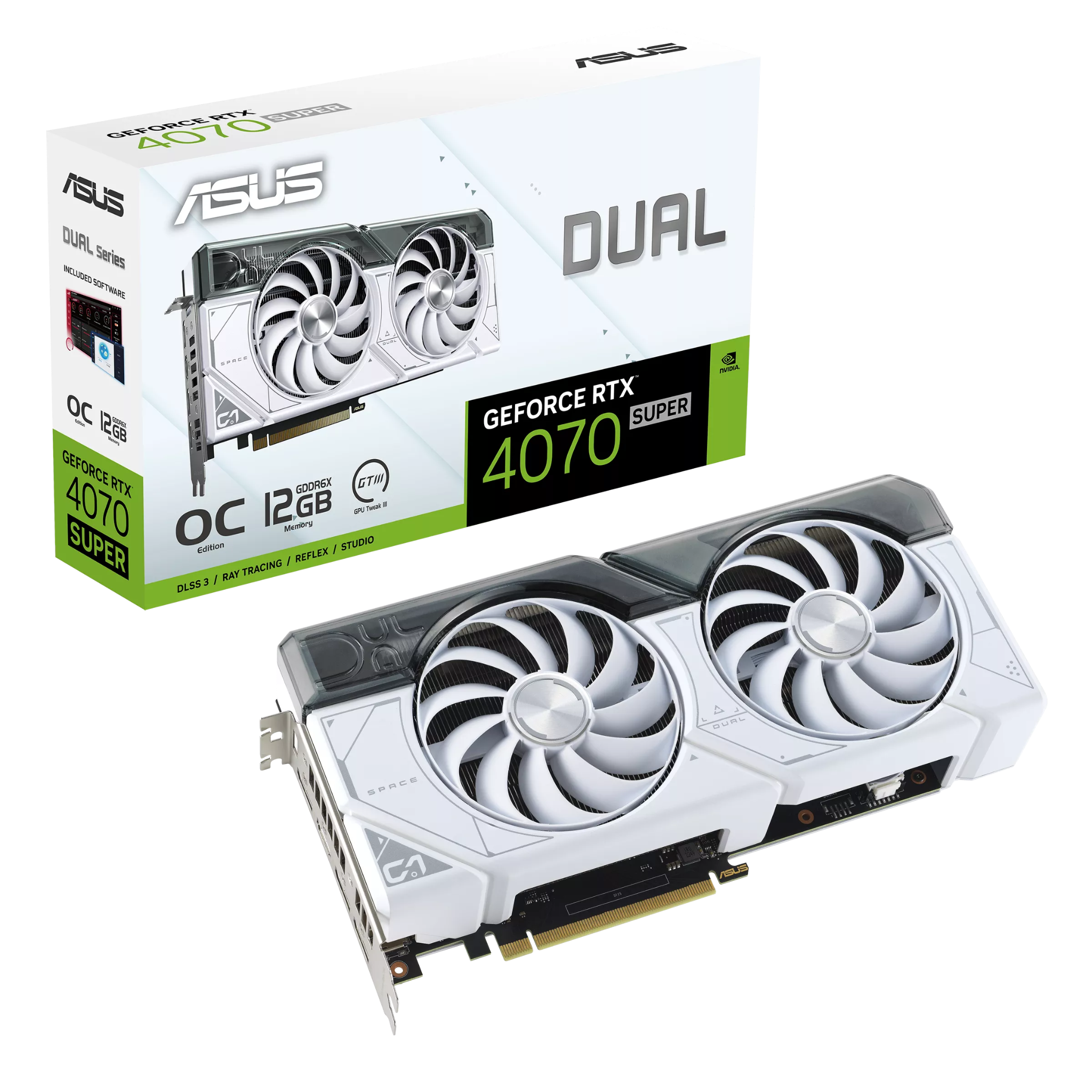 Card màn hình VGA ASUS Dual GeForce RTX 4070 Super White OC Edition 12GB GDDR6X (DUAL-RTX4070S-O12G-WHITE)