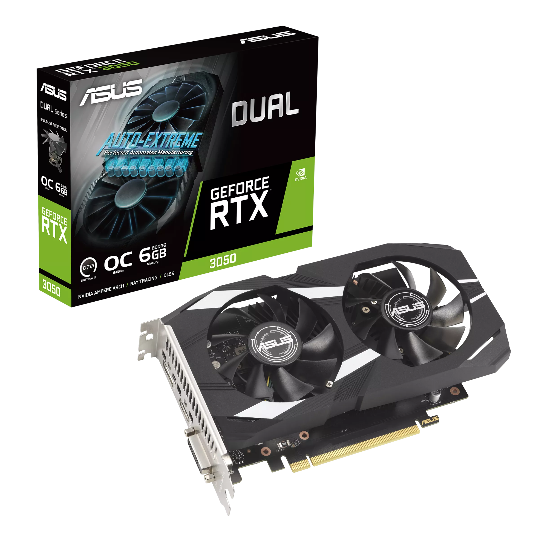 Card màn hình VGA ASUS Dual GeForce RTX 3050 OC Edition 6GB GDDR6 (90YV0K60-M0NA00)