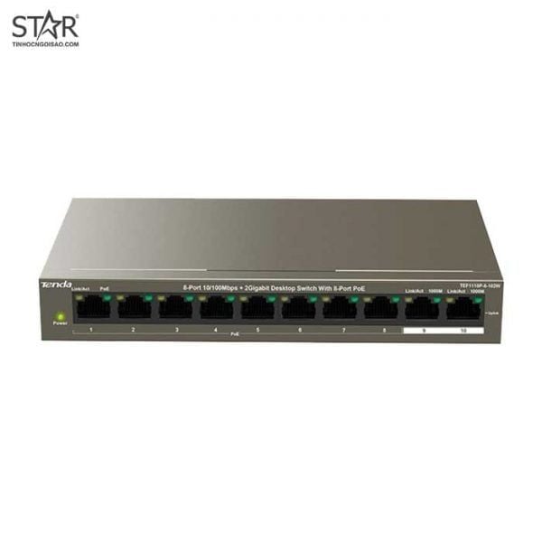 Switch PoE 8 Port Tenda 10/100Mb TEF1110P-8-102W Chính Hãng