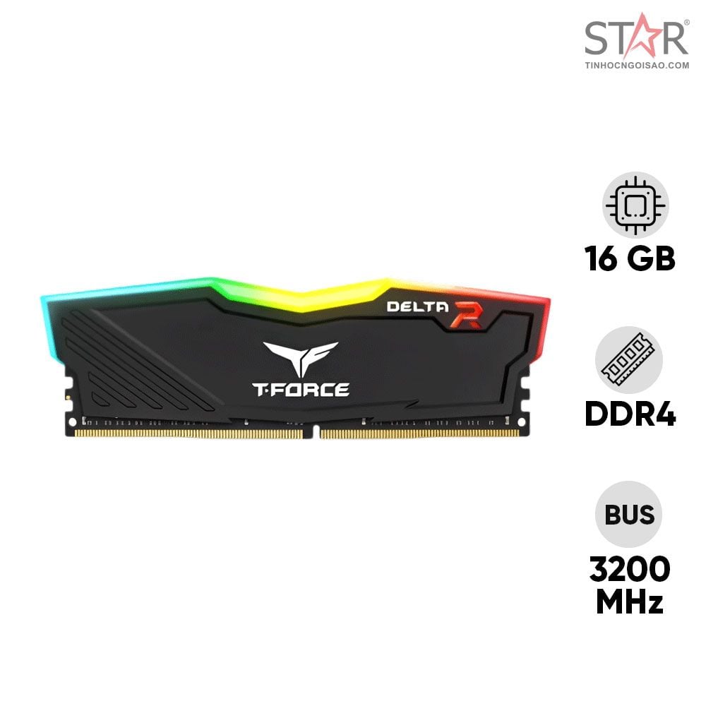 Ram DDR4 TeamGroup 16G/3200 T-Force Delta RGB (1x 16GB) (TF3D416G3200HC16FBK) (Đen)