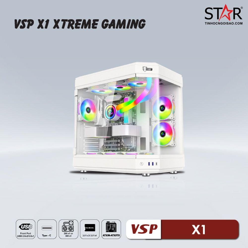 Thùng máy Case VSP X1 Extreme Gaming White | Trắng, Không Fan