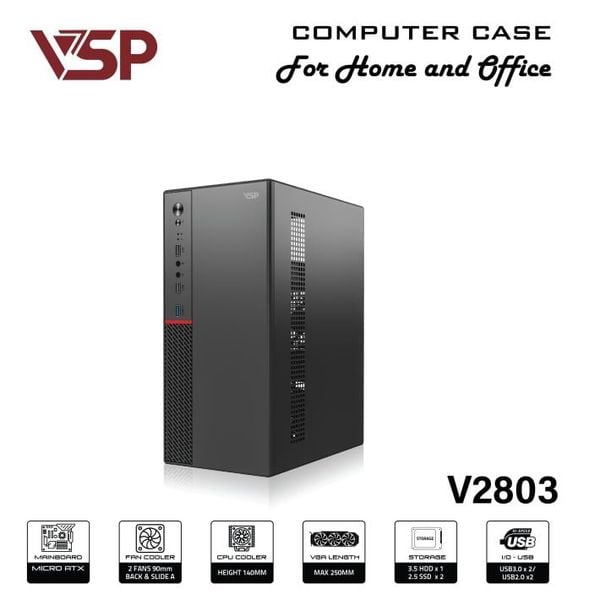  Thùng máy VSP V2803 - Black | Kèm sẵn USB 3.0, không kèm fan 
