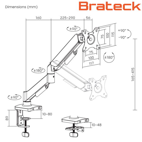  Giá treo màn hình Brateck LDT97 C012E - Đen | 17 - 32 inch 