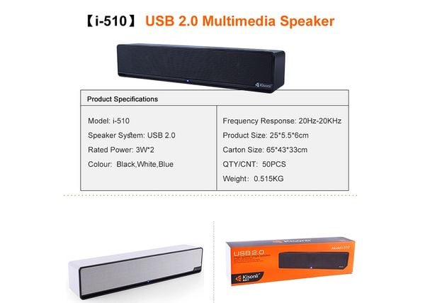  Loa máy tính USB 2.0 Kisonli i-510 - Black 