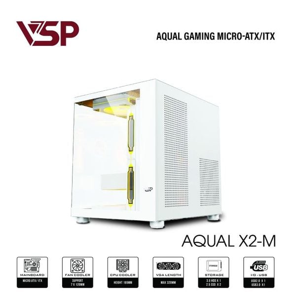  Thùng máy Aqual X2-M | Micro-ATX, Trắng 