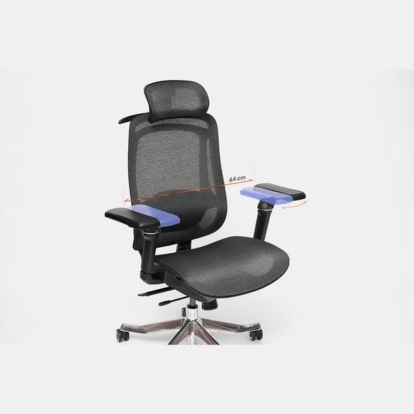  Ghế công thái học HYPERWORK Airy Pro | Đen, 150kg, Chân xoay, Lưng lưới 