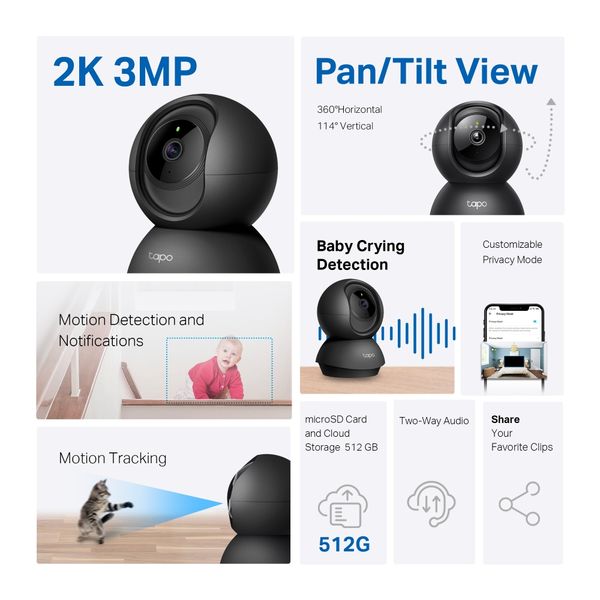  Camera WiFi trong nhà TP-Link Tapo C211 | 3MP, 2K, Hồng ngoại, 360°, Đàm thoại 