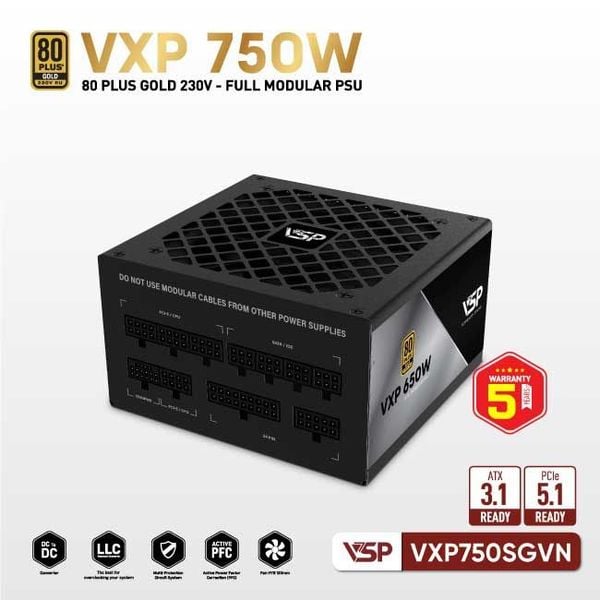  Nguồn máy tính VSP VXP 750 W 750W 80 Plus Gold | Full Modular, ATX 