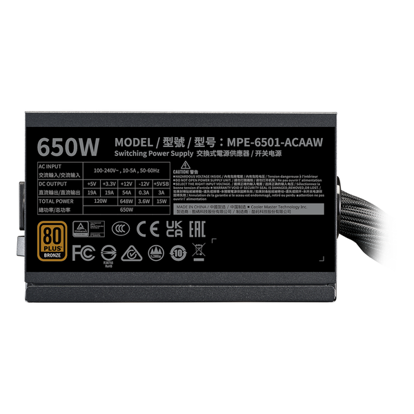  Nguồn máy tính Cooler Master Mwe 650W Bronze V3 | Fullrange 80 Plus + Dây Nguồn (Mpe-6501-Acaaw-3B) | Full Modular, ATX 