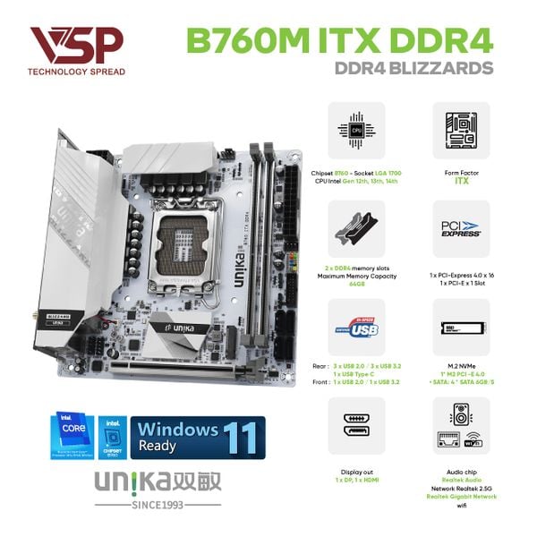  Mainboard Unika Blizzards B760M ITX DDR4 (PN UNIKA25161416) 
