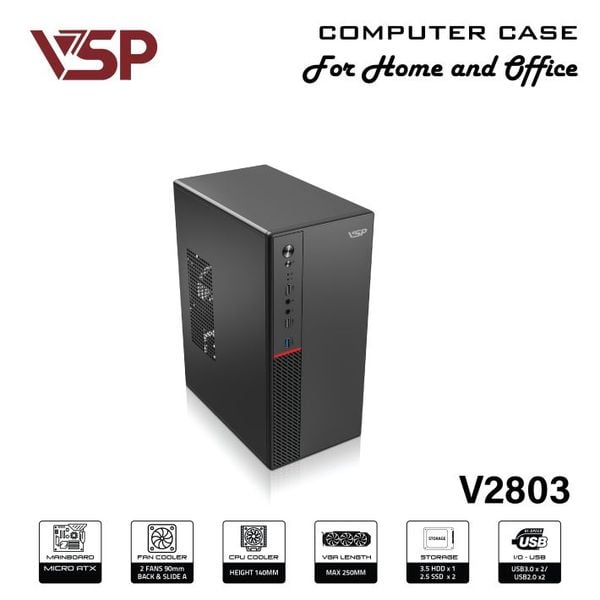  Thùng máy VSP V2803 - Black | Kèm sẵn USB 3.0, không kèm fan 