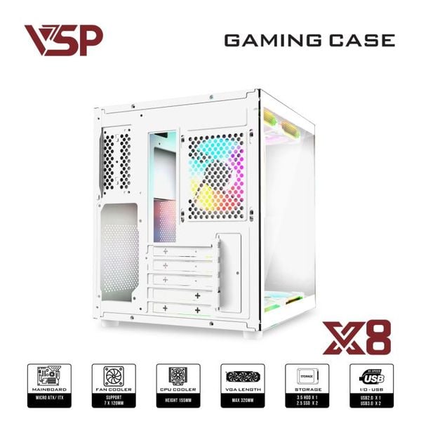  Thùng máy Case VSP X8 - Trắng | Hồ cá, không kèm fan 
