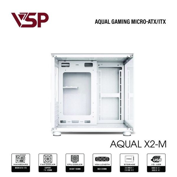  Thùng máy Aqual X2-M | Micro-ATX, Trắng 