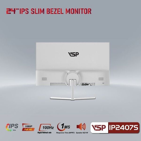  Màn hình Gaming VSP IP2407S trắng | 23.8 inch, Full HD, IPS, 100Hz, 5ms, phẳng 