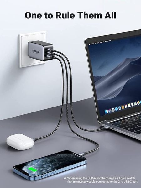  Củ sạc nhanh Ugreen 10334 65W GaN 3 cổng | USB Type-C x2, USB Type A x1, hỗ trợ QC4+, PD 3.0 (CD244) 