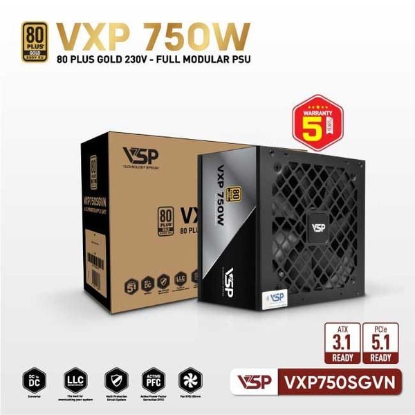  Nguồn máy tính VSP VXP 750 W 750W 80 Plus Gold | Full Modular, ATX 