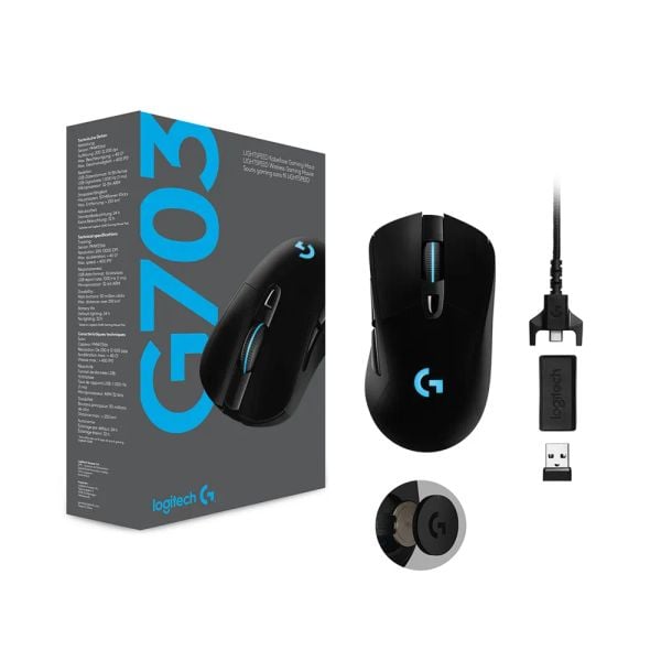  Chuột gaming Logitech G703 HERO Lightspeed | Wireless 2.4Ghz, 25600 DPI, 95g, RGB, Đen 