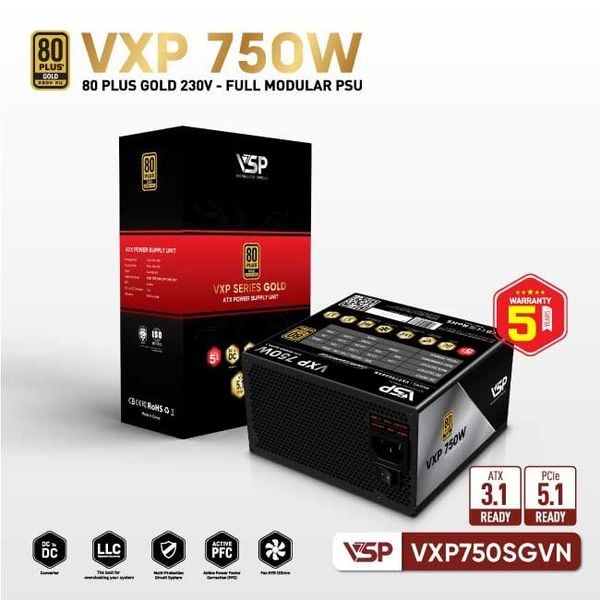  Nguồn máy tính VSP VXP 750 W 750W 80 Plus Gold | Full Modular, ATX 
