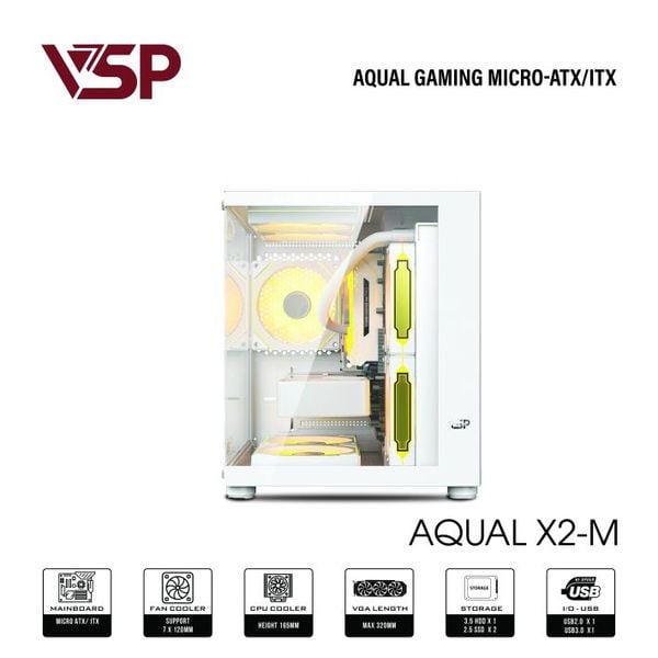  Thùng máy Aqual X2-M | Micro-ATX, Trắng 
