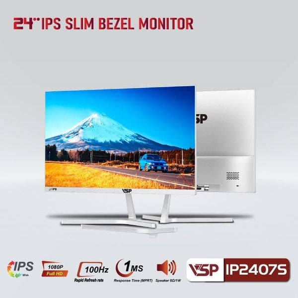  Màn hình Gaming VSP IP2407S trắng | 23.8 inch, Full HD, IPS, 100Hz, 5ms, phẳng 