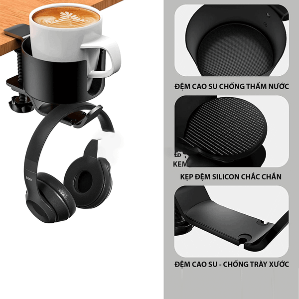  Giá đỡ cốc kẹp bàn Ergotek E525 - Bạc | Hợp kim nhôm, tích hợp móc treo 